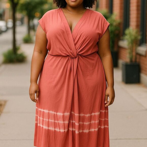 Lands' End Dresses & Skirts - Lands' End Women's Plus Size Knot-Front Orange Tie-Dye Dress 20-22W